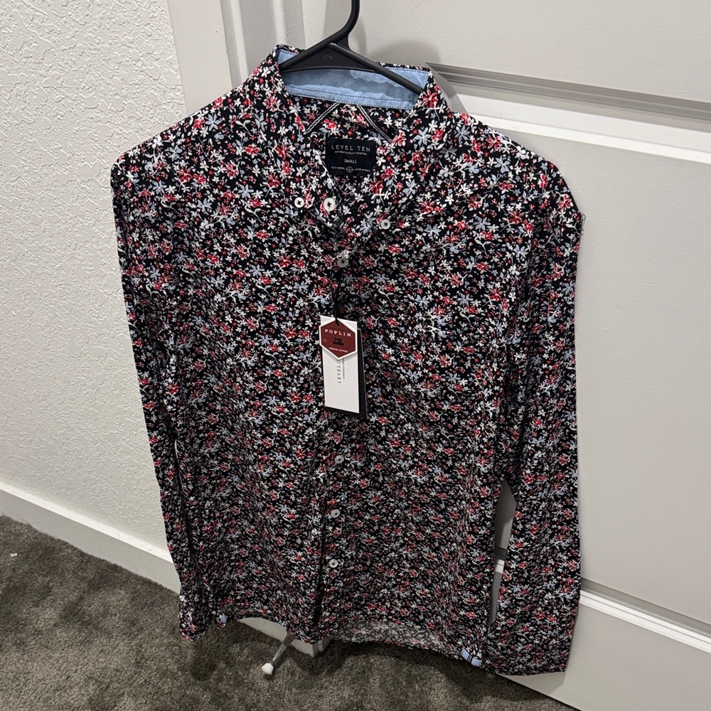 Stylish Black and Red Floral Men's Button Down Shirt